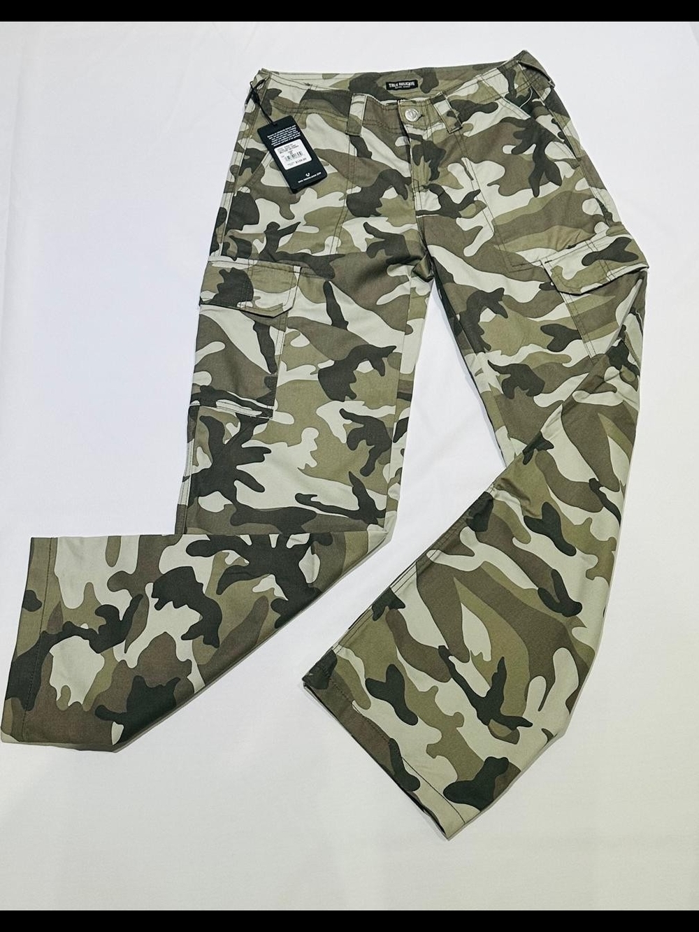 NWT True Religion Women's Camo Cargo Pants Size 26 Low Rise Straight Leg Y2K